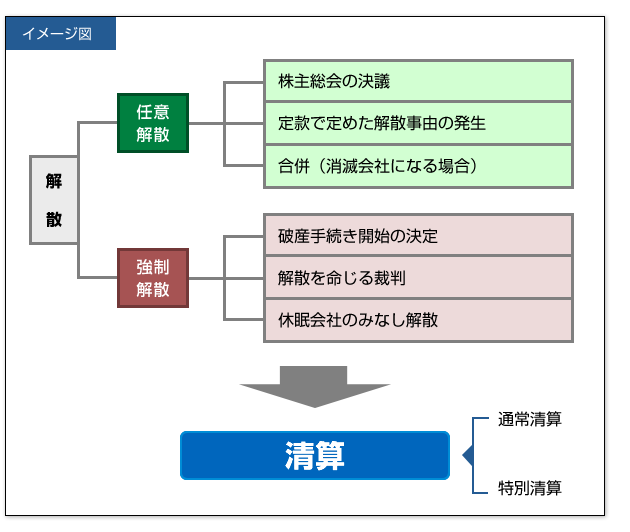 会社の解散と清算の違いに関するイメージ図